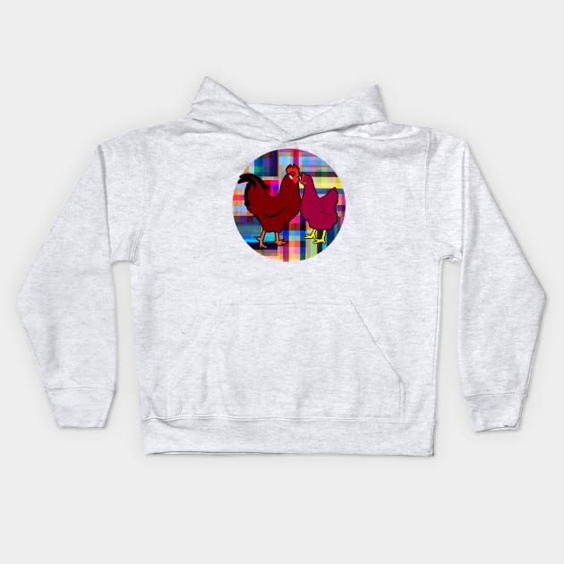 Chicken and Rooster Kids Hoodie by momomoma